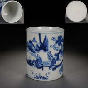Blue and White Character Story Pattern Porcelain Brush Pot