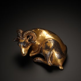 Gilt Bronze Carved Ram Shape Paper Weight