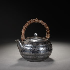 Silver Carved Flower Pattern Handle Pot