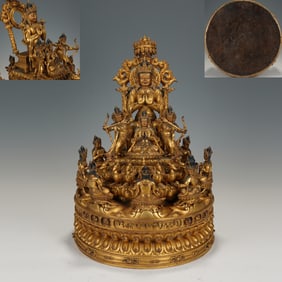 Gilt Bronze Carved GuanYin Mandala Figure
