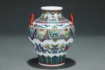Doucai Eight Treasure Pattern Porcelain Double Ears Vase