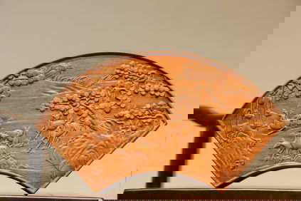 Huanghuali Wood Carved Pine Tree and Deer Pattern Fan Shape Lid Box