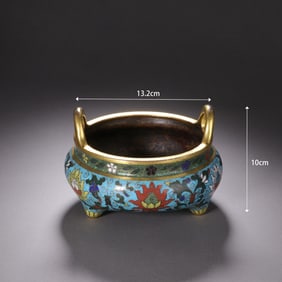 Bronze Cloisonne Carved Flower Pattern Double Ears Incense Burner
