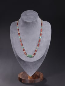 Agate Inlaid Solid Gold Bead Bracelet Necklace