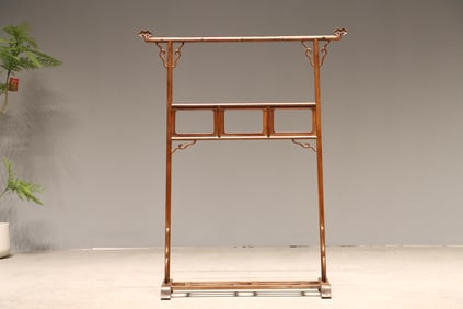 Huanghuali Wood Carved Reishi Mushroom Pattern Shelf