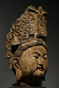 Wood GuanYin Head Figure