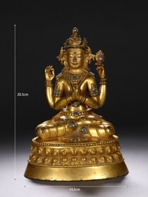 Gilt Bronze Four Armed GuanYin Figure