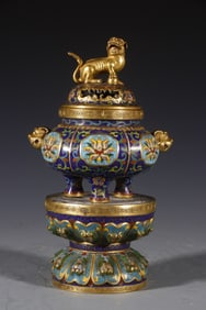 Bronze Cloisonne Carved Flower Pattern Beast Shape Incense Burner