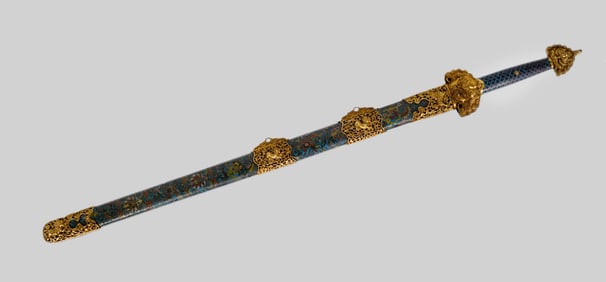 Bronze Cloisonne Carved Flower and Lion Pattern Sword Ornament