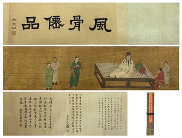 Chinese Drawing Character Story Hand Scroll,Qiu Ying Mark