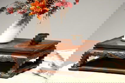 Huanghuali Wood Carved Reishi Mushroom Pattern Table