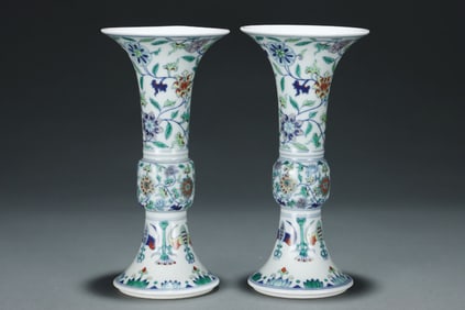 Pair of Doucai Flower Pattern Porcelain Flower Pot