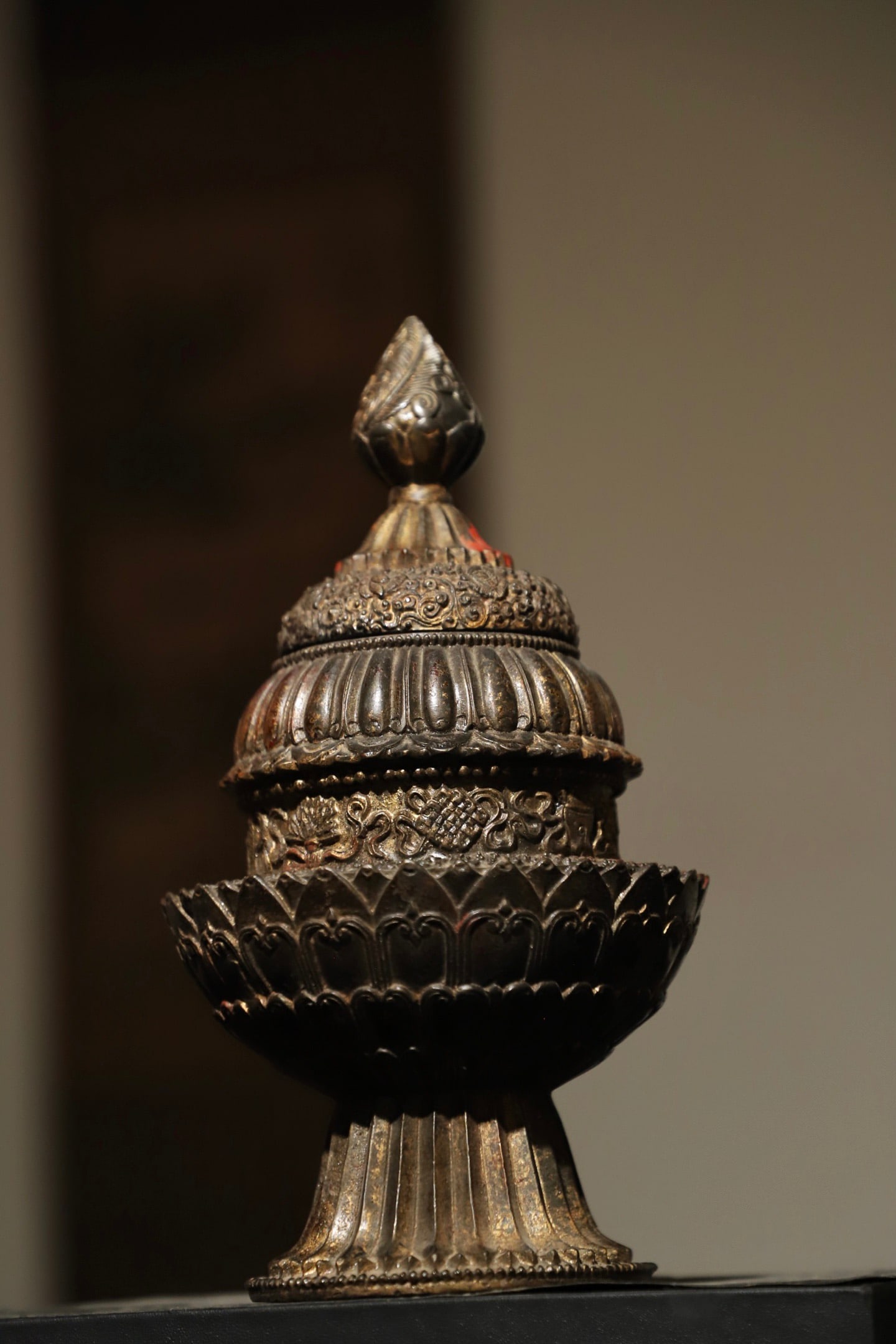 Tibetan Bronze Carved Flower and Eight Treasure Pattern Lid Pot (1 of 9)