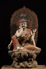 Wood Colour Painted Six Armed GuanYin Figure