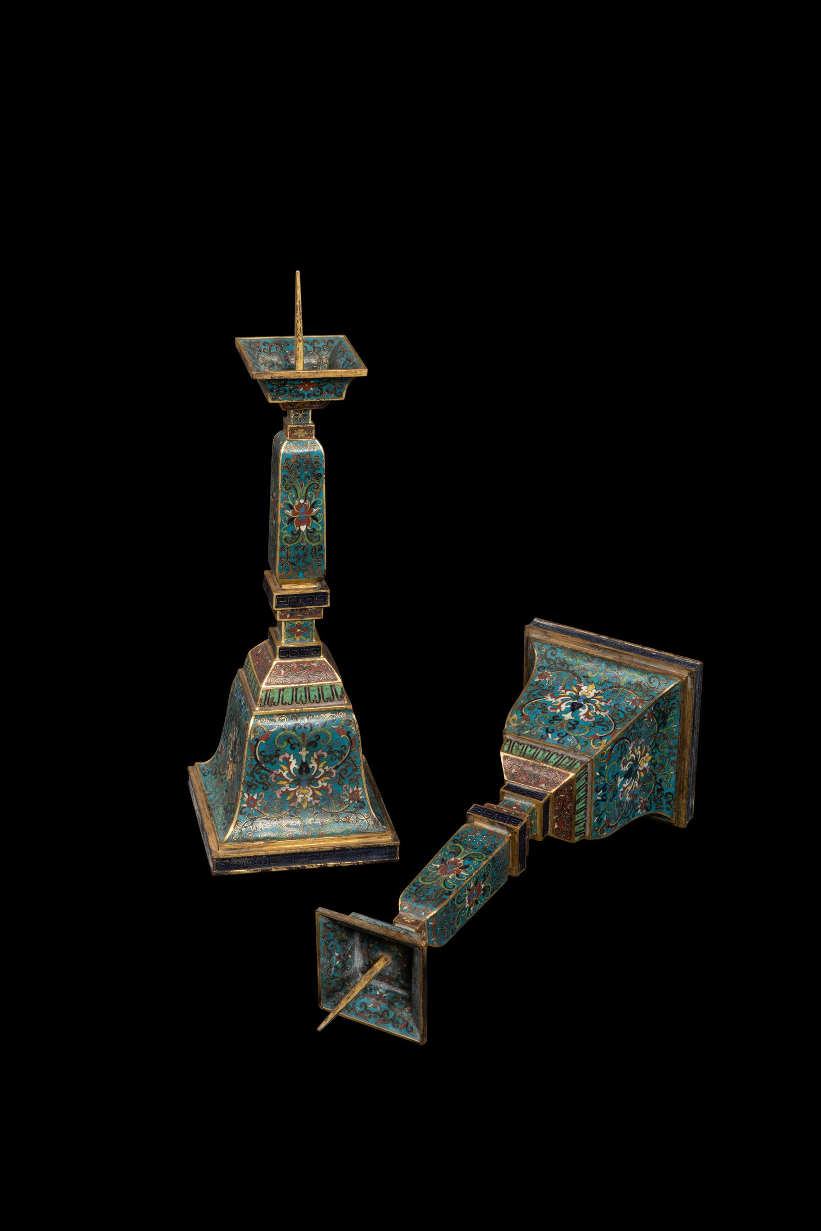 Pair of Bronze Cloisonne Carved Flower Pattern Candlestick: Pair of Bronze Cloisonne Carved Flower Pattern Candlestick (45cm)