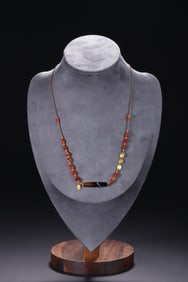 Agate and Solid Gold Bead Bracelet Necklace