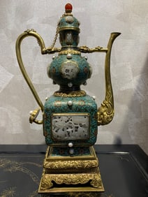 Bronze Cloisonne Inlaid Gilt Bronze and Jade Carved Flower and Bird Pattern Pot