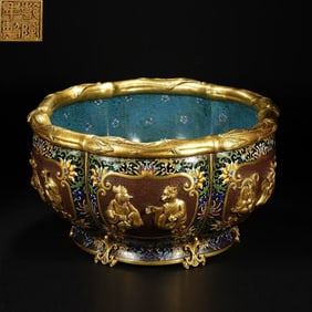 Bronze Cloisonne Carved Chinese Zodiac Pattern Pot