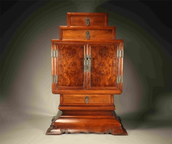 Huanghuali Wood Carved Reishi Mushroom Pattern Cabinet