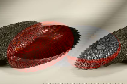 Lacquerware Red Carved Flower and Dragon Pattern Lid Box