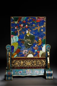 Bronze Cloisonne Inlaid Lapis and Jasper Jade & Gem Stone Carved Elephant and Character Story