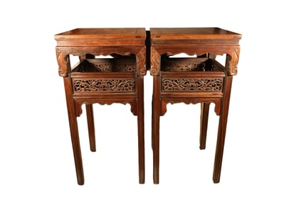 Pair of Huanghuali Wood Carved Dragon Pattern Square Table