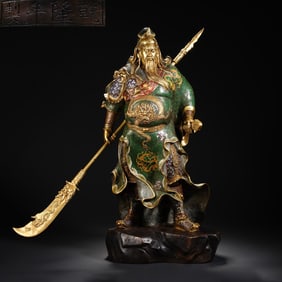 Bronze Cloisonne Carved Dragon Pattern GuanYu Figure