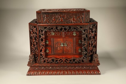 Huanghuali Wood Carved Gourd Pattern Lid Box