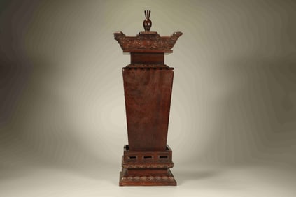 Huanghuali Wood Carved Cloud and Poetry Pattern Buddha Niche