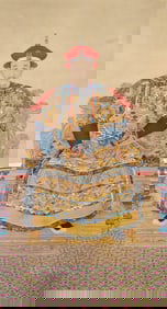 Lang Shining Mark, Chinese Emperor Portrait painting. Ink and Color on Silk, Hanging Scroll