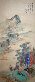 Zhang Daqian Mark, Chinese Fishing painting. Ink and Color on Paper, Hanging Scroll
