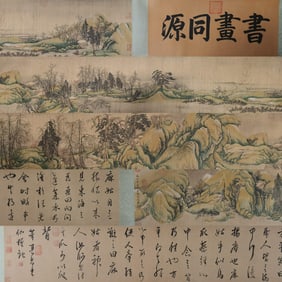 Shen Zhou, Dong Qichang Mark, Chinese Landscape painting and Calligraphy. Ink and Color on Silk,