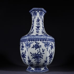 Blue and White Flower and Peach Pattern Porcelain Vase