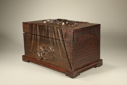 Red Sandalwood Inlaid Jade Carved Dragon Pattern Lid Box