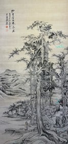 Zhang Daqian Mark, Chinese Landscape painting. Ink on Silk, Hanging Scroll