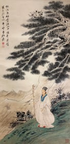 Zhang Daqian Mark, Chinese Figure Story painting. Ink and Color on Paper, Hanging Scroll