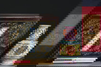 Enamel Drawing Flower Pattern Porcelain Double Dragon Ears Movable Vase