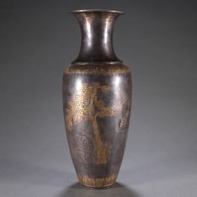 Gilt Silver Carved Landscape and Character Story Pattern Vase