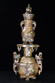 Jade Carved Beast Face Pattern Dragon Shape Incense Burner