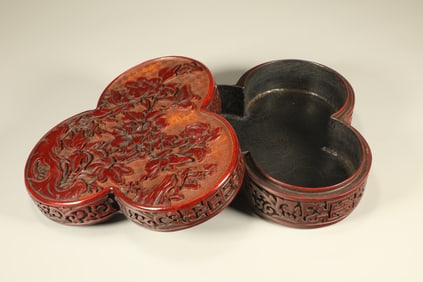 Lacquerware Red Carved Flower with Butterfly Pattern Lid Box