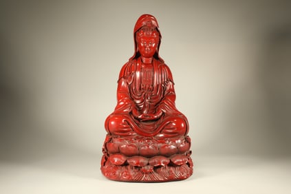Lacquerware Red Carved GuanYin Figure