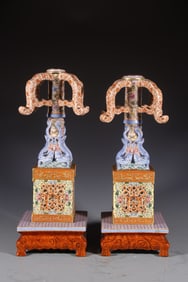 Pair of Famille Rose Flower and Dragon Pattern Porcelain Hatstand