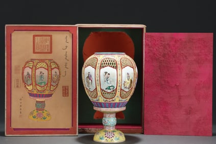 Enamel Drawing The Eight Immortals Pattern Porcelain Lampstand