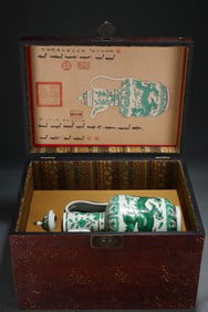 Green Color Flower and Dragon Pattern Porcelain Pot