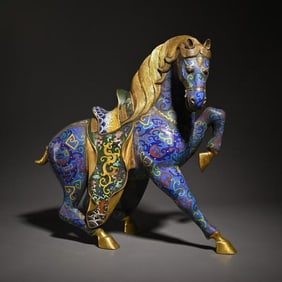 Bronze Cloisonne Carved Flower Pattern Horse Shape Figure
