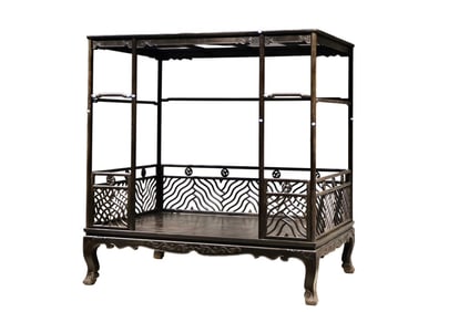 Red Sandalwood Carved Dragon Pattern Bed