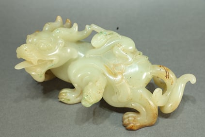 Jade Carved Character and Beast Shape Ornament