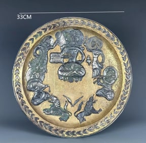 Gilt Silver Carved Character Story and Beast Pattern Plate,Tang Dynasty