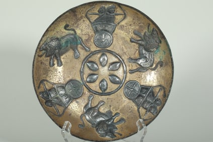 Gilt Silver Carved Character Story and Beast Pattern Plate,Tang Dynasty