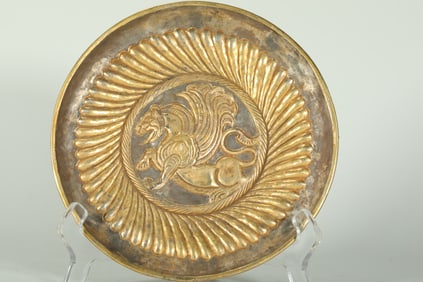 Gilt Silver Carved Flower and Beast Pattern Plate,Tang Dynasty